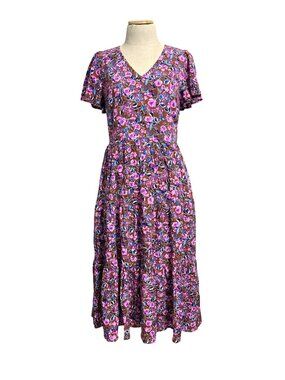J.Crew Factory Dress Women's Size 2 Flutter-Sleeve Tiered Midi Floral Multicolor